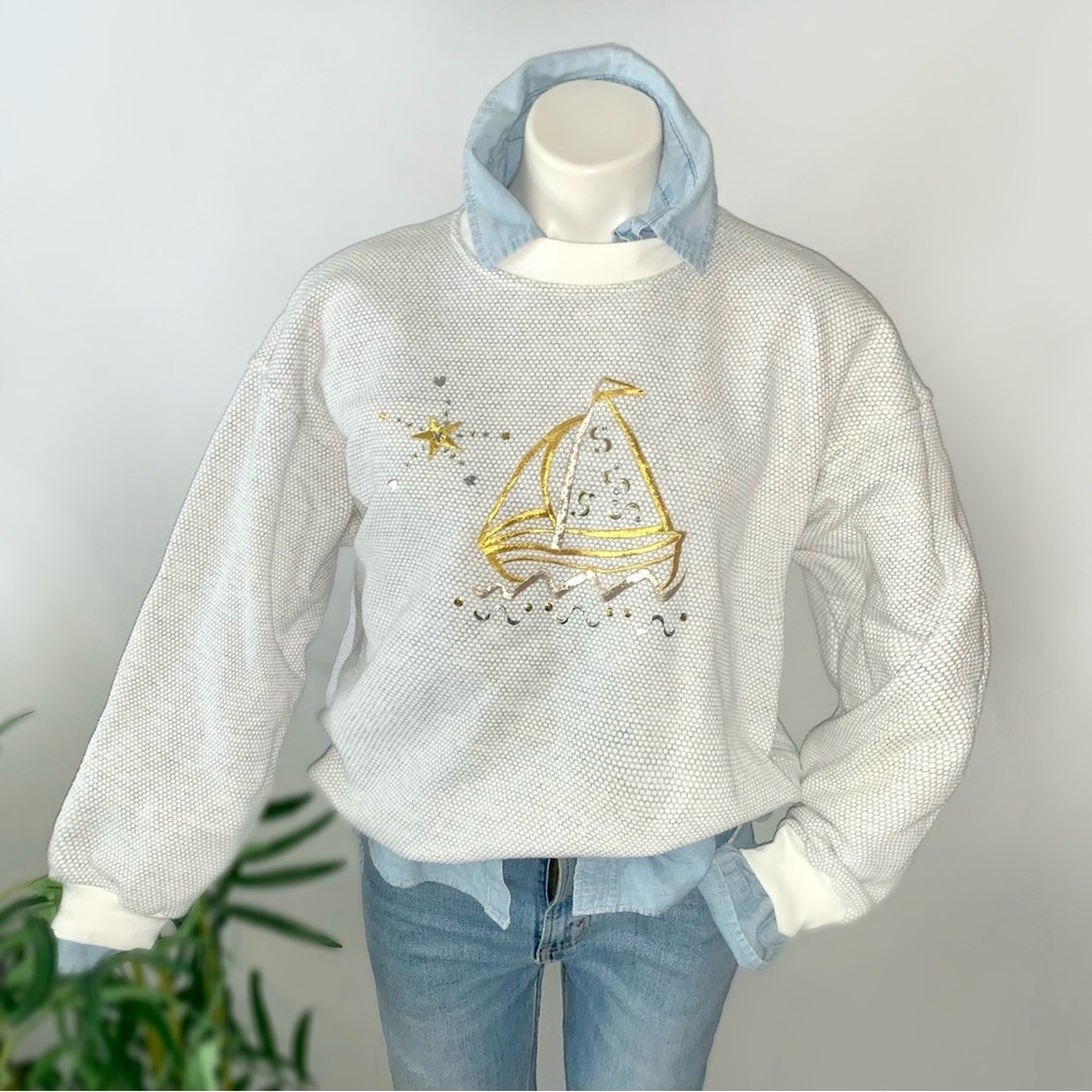 v i n t a g e :: Nautical Textured Embroidered Sailing Sweatshirt